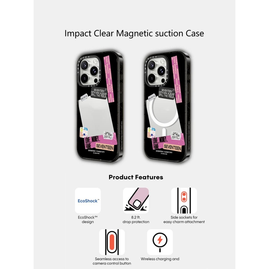 Casetify X SEVENTEEN SPILLES Khung Ảnh Ốp Lưng Tác Động Hút Từ Tính Cứng Acrylic Ốp Lưng Cho Apple IPhone 12 13 14 15 16 Pro Max Plus Có Hộp