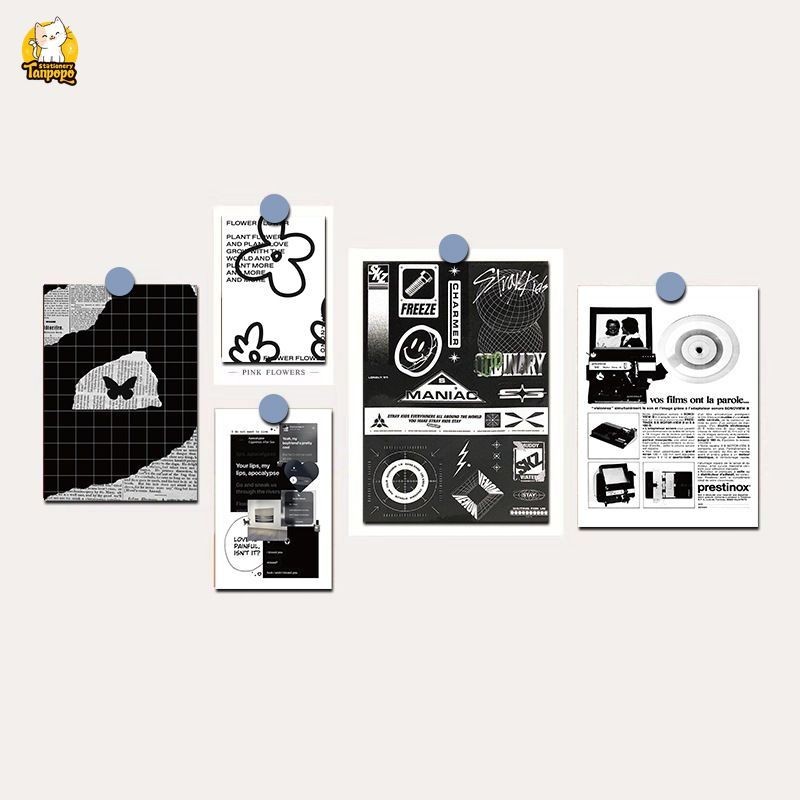 Bộ 10 tấm Postcard decor tường MÀU TRẮNG ĐEN Y2K CUTE DỄ THƯƠNG size 10x15cm trang trí tường bàn học | BigBuy360 - bigbuy360.vn