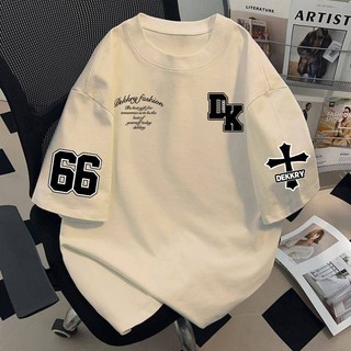 Nặng Nguyên Chất Cotton Nhật Bản Retro Chữ Thập In Áo Thun Ngắn Tay Nam Nữ Rời Mùa Hè ins Hợp Thời Trang Top