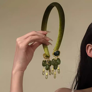 MAUROPOLI Đá xanh nước xanh ~ Phong cách Trung Quốc, retro và dân tộc, phụ kiện tóc nhung tua rua cao cấp
