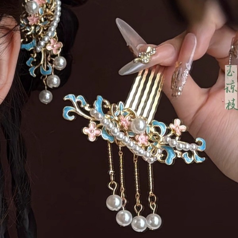 Kẹp tóc MAUROPOLI dành cho nam, thiết kế tua rua ngọc trai, phù hợp với phụ kiện Hanfu