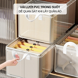 Hộp Đựng Quần Áo Gấp Gọn MAISON Chất Liệu Vải Lưới PVC Trong Suốt Khung Thép Sắp Xếp Gọn Gàng