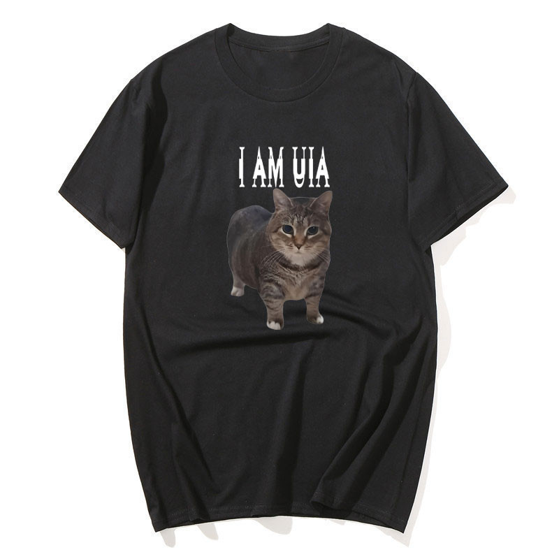"I Am Uia Cat Áo nam Nữ Hip Hop Âm Nhạc Cotton Tay Ngắn Cổ Tròn Áo nam Áo Thun Cotton Tay Ngắn Tee