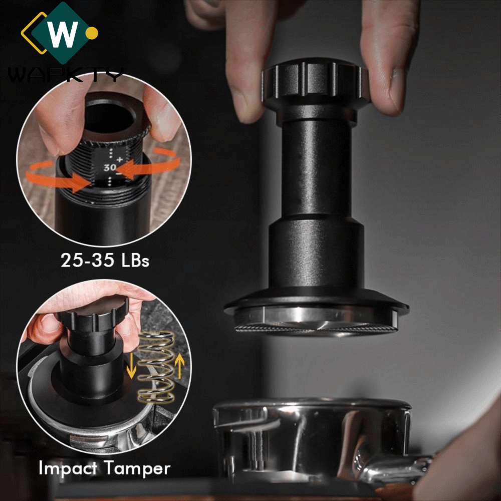 WAPKTY Cà Phê Tác Động Tamper, 58,35mm 53mm 51mm Có Thể Điều Chỉnh Lò Xo Nạp Cà Phê, Đế gợn Áp Lực Không Đổi Chất Lượng Cao Thép Không Gỉ Espresso Tamper