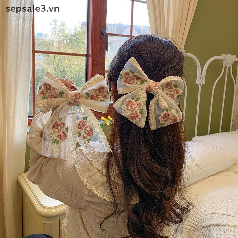 # VN # Mới Thêu Nơ Kẹp Tóc Ren Ngọt Ngào Lưng Của Mỏ Vịt Kẹp Phụ Kiện Tóc Thời Trang Cho Bé Gái Người Phụ Nữ.