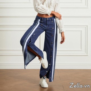 Quần Jean Giặt Thấp Tầng Quần Jean Chân Rộng Sọc In Hình Viền Quần Denim
