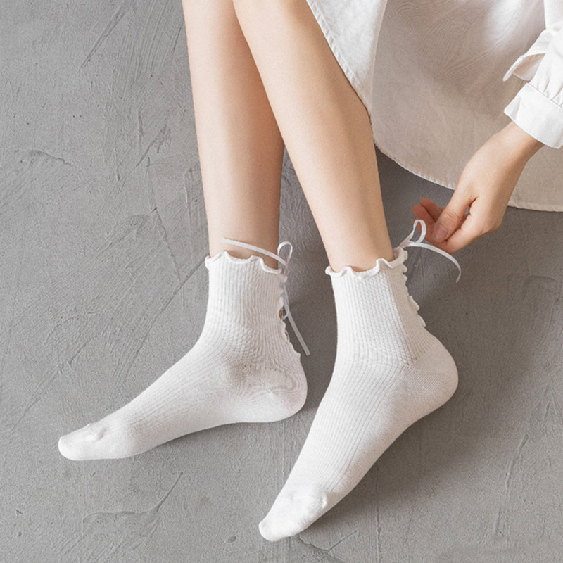 Tất nữ màu trắng tinh khiết, tất lolita, tất nơ ren