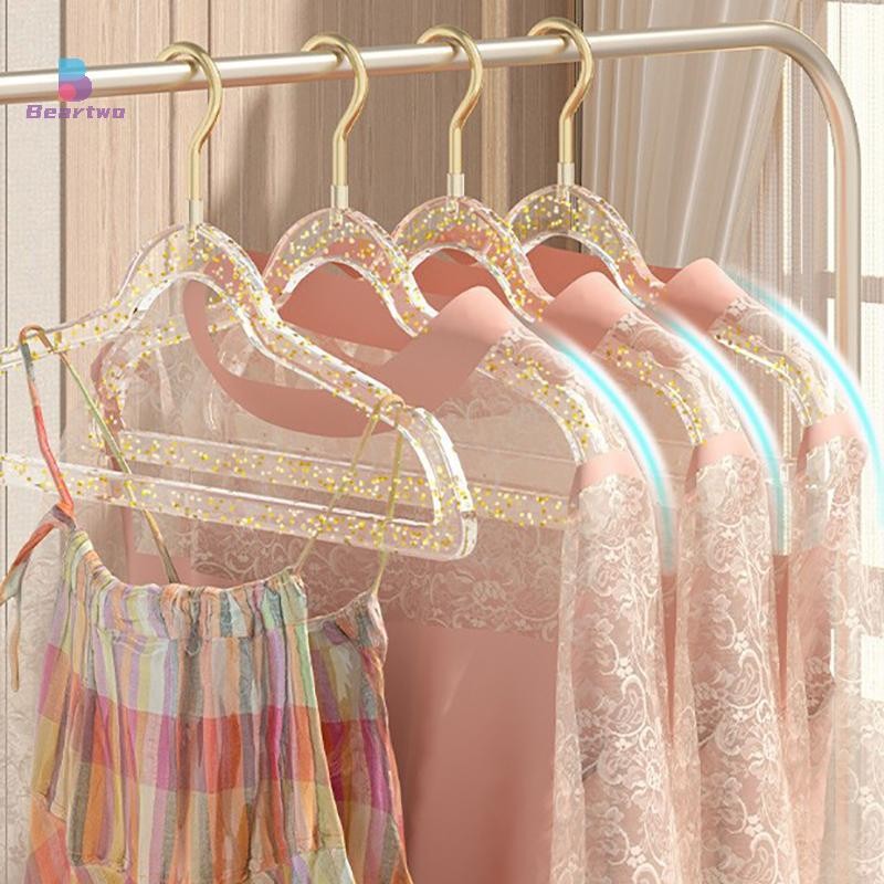 < Beartwo > Giá Treo Quần Áo Nữ Hộ Gia Đình Không Dấu Vết Cửa Hàng Quần Áo Bằng Nhựa Trong Suốt Giá Phơi Bột Vàng Đẹp