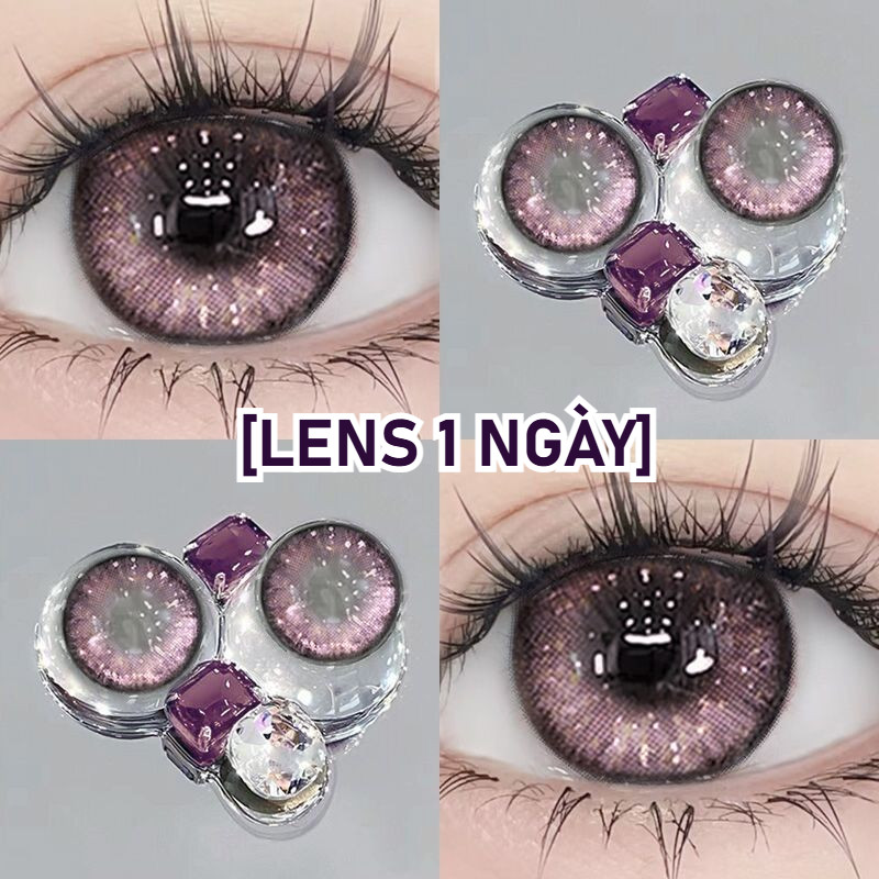 [LENS 1 NGÀY] Set 2 Kính Áp Tròng Màu Đen contact lenses 0 ~ -8.00 black len 14.2mm lens cận lens nâu bean black 996-1