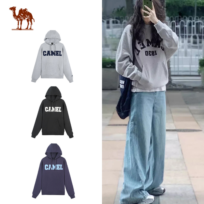 Ảnh Camel CROWN Áo nỉ dáng rộng dành cho nam và nữ có mũ trùm đầu Plus lông cừu dài tay dành cho cặp đôi 1