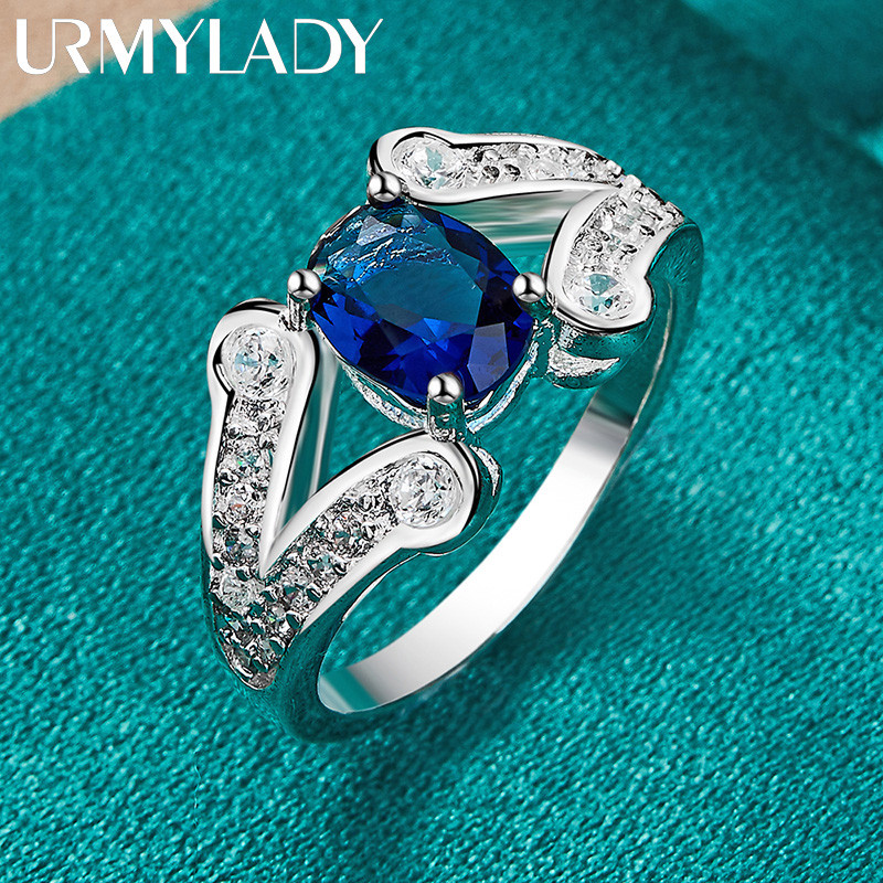 URMYLADY Bạc 925 AAAAA Xanh Zircon 7-10 # Nhẫn Nữ Thời Trang Cưới Quyến Rũ Trang Sức
