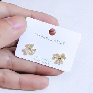 ❤ Bông Tai Cỏ Ba Lá Tươi Phong Cách Mới Hợp Thời Trang Sinh Viên Full Kim Cương Bông Tai Nữ Ánh Sáng Sang Trọng Trang Sức Cưới