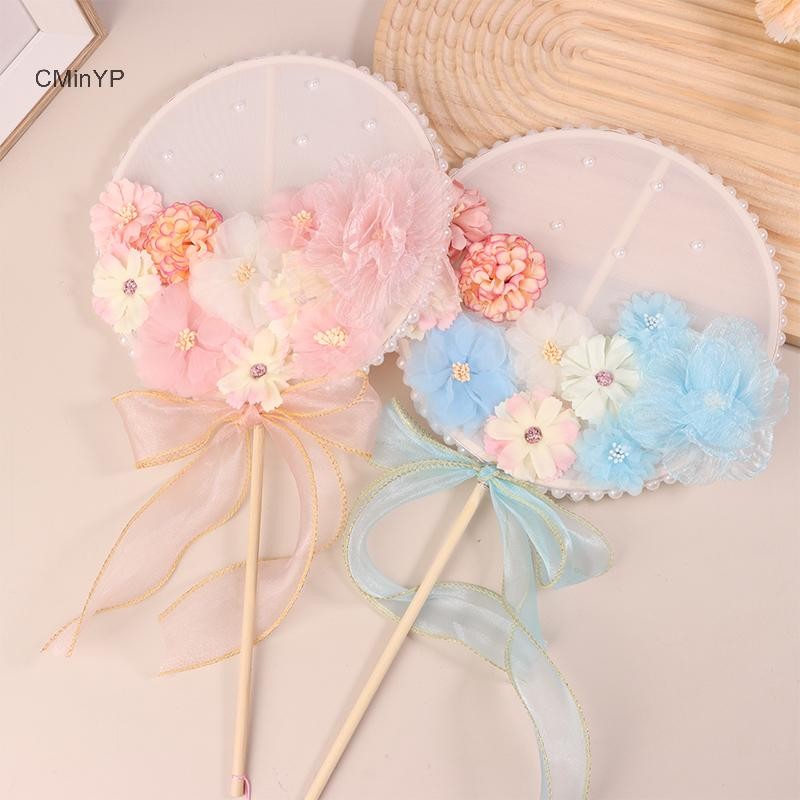 Cyinyp Tay Cầm Dài Trung Quốc Quạt Tròn Vải Hoa Bướm Cô Dâu Đồ Dùng Cưới Đạo Cụ Chụp Ảnh Trang Trí Nhà Cửa Ornamen Glory