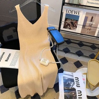Đầm đơn giản slim-fit co giãn màu trơn, phong cách mới mùa xuân hè 2025, dáng dài ômbody