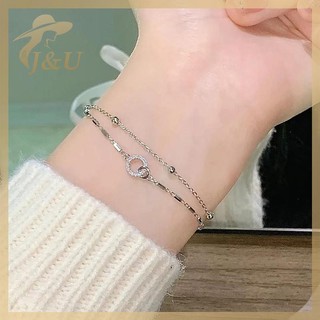 JU Hợp Thời Trang Hai Lớp Hạt Tròn Nhỏ Vòng Tay Nữ Vòng Tay Màu Bạc Đơn Giản Dây Xích Nữ Vòng Tay Trang Sức VN