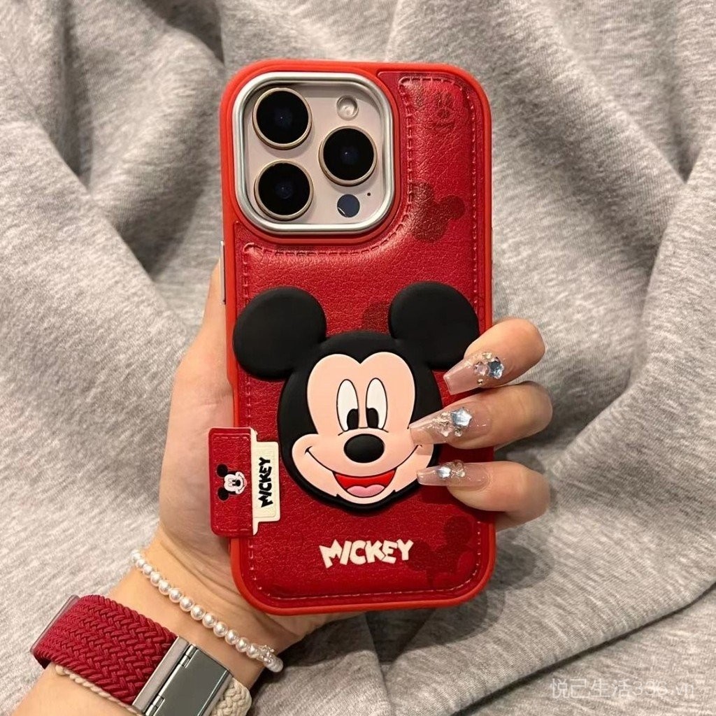 Ốp điện thoại di động 16Promax da chuột Mickey dễ thương iPhone 15 Mickey 14 chống rơi 13 nữ