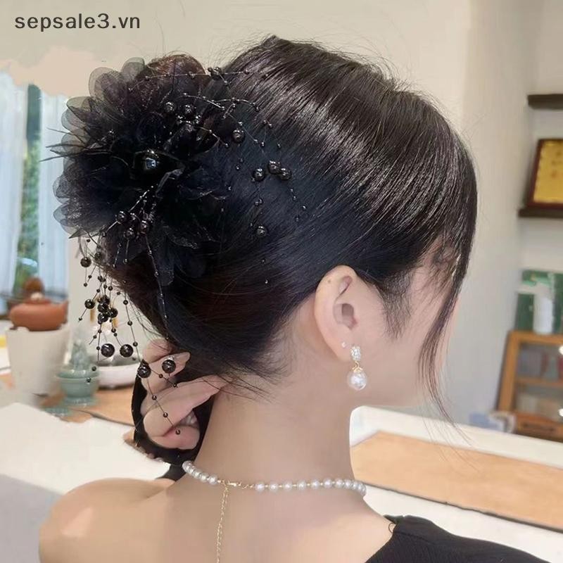 # VN # Lưới Thời Trang Vuốt Tóc Hoa Nữ Đuôi Ngựa Kẹp Mũ Đội Đầu Tính Khí Ngọc Trai sels Mũ Đội Đầu.