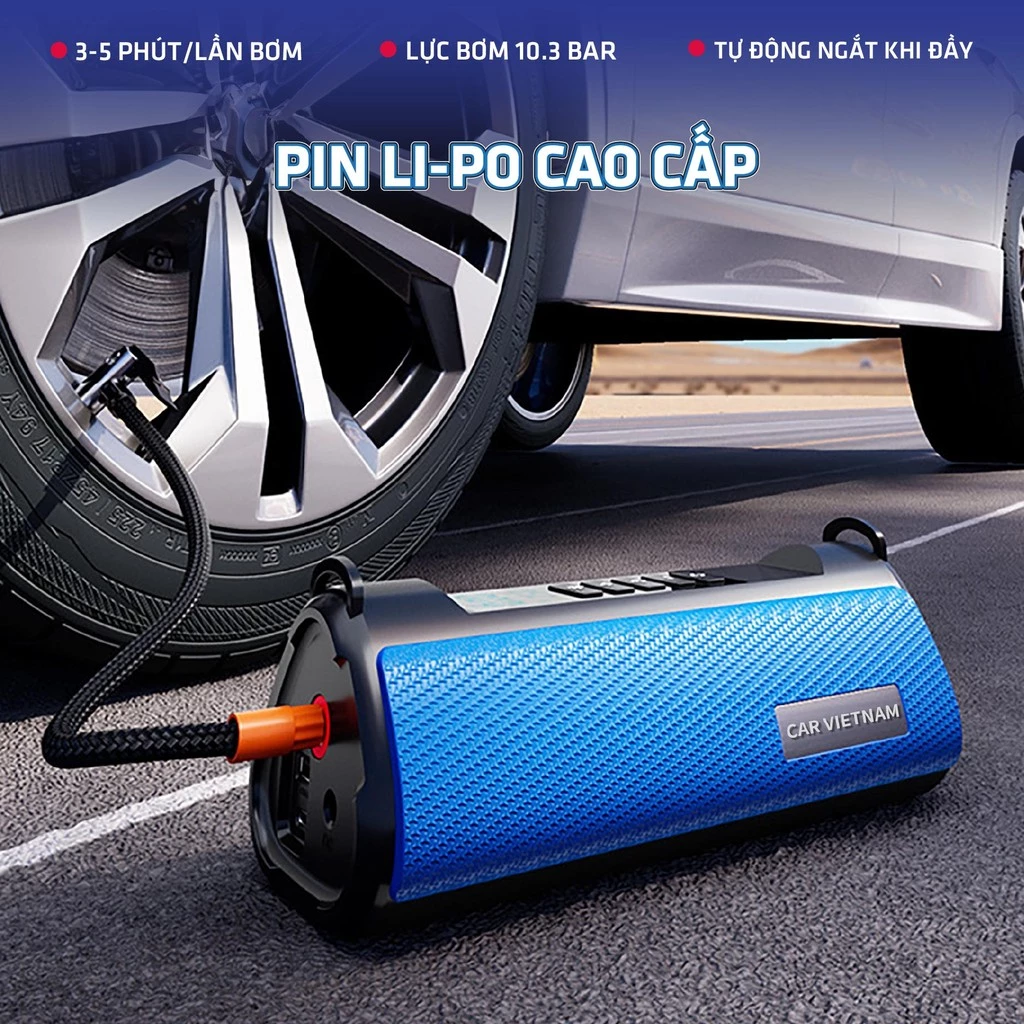 Bộ Kích Bình Bơm Lốp Ô tô, Xe Máy 5in1 CAR VIETNAM 12V, Pin 16000mah,Pin LI-PO, Kiêm Sạc Dự Phòng ,