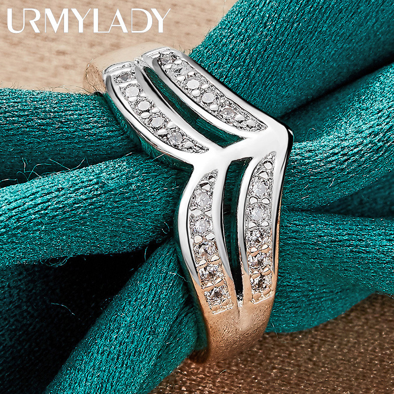 URMYLADY Bạc 925 Vương Miện 7-10 # Nhẫn Nữ Cưới Đính Hôn Tiệc Trang Sức Thời Trang