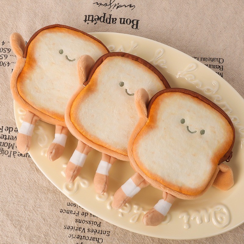 [Nổi bật] Ví đựng tiền xu bánh mì nướng - Móc khóa bánh mì chống bụi - Dụng cụ trang điểm - Túi đựng đồ nhỏ - Ví đựng mỹ phẩm dễ thương - Túi lưu trữ hoạt hình - Hộp đựng thẻ di động