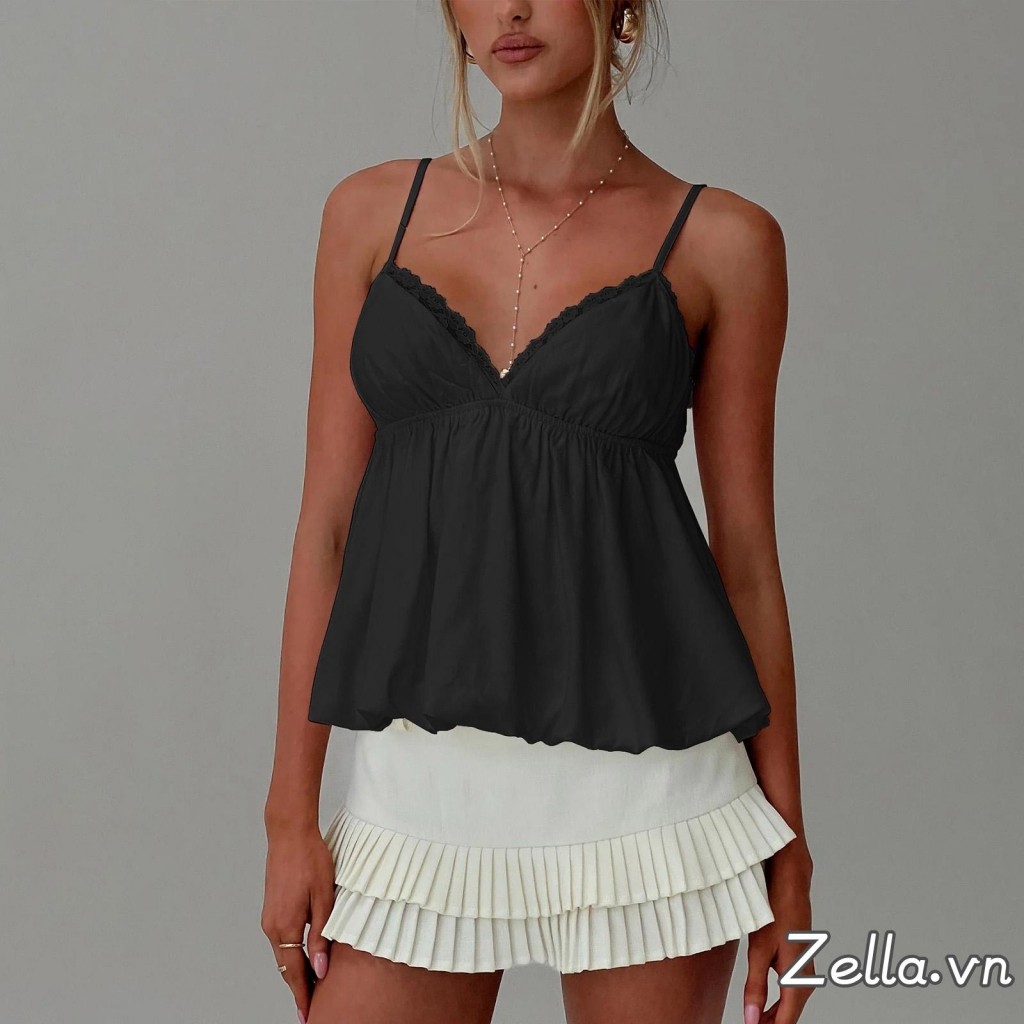 Nữ Ngọt Ngào Slim Camisole Spaghetti Dây Đeo Ren V-cổ Chảy Chảy Viền Xe Tăng Áo