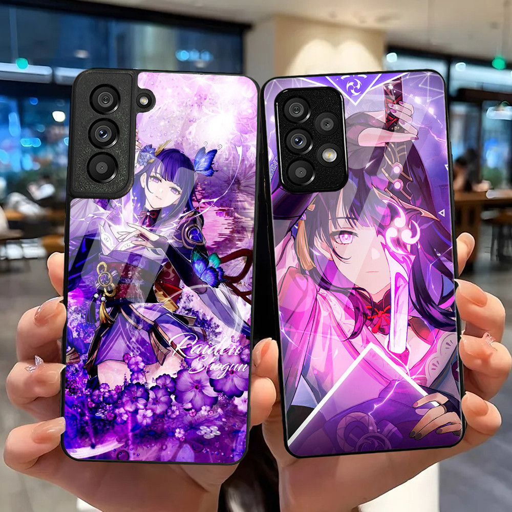 Ốp điện thoại kính cường lực Genshin Impact Raiden Shogun 01 cho Samsung Galaxy S9 Plus S10 S10e S20 FE S20 Plus S21 S22 S23 S23 S24 Ultra Cover