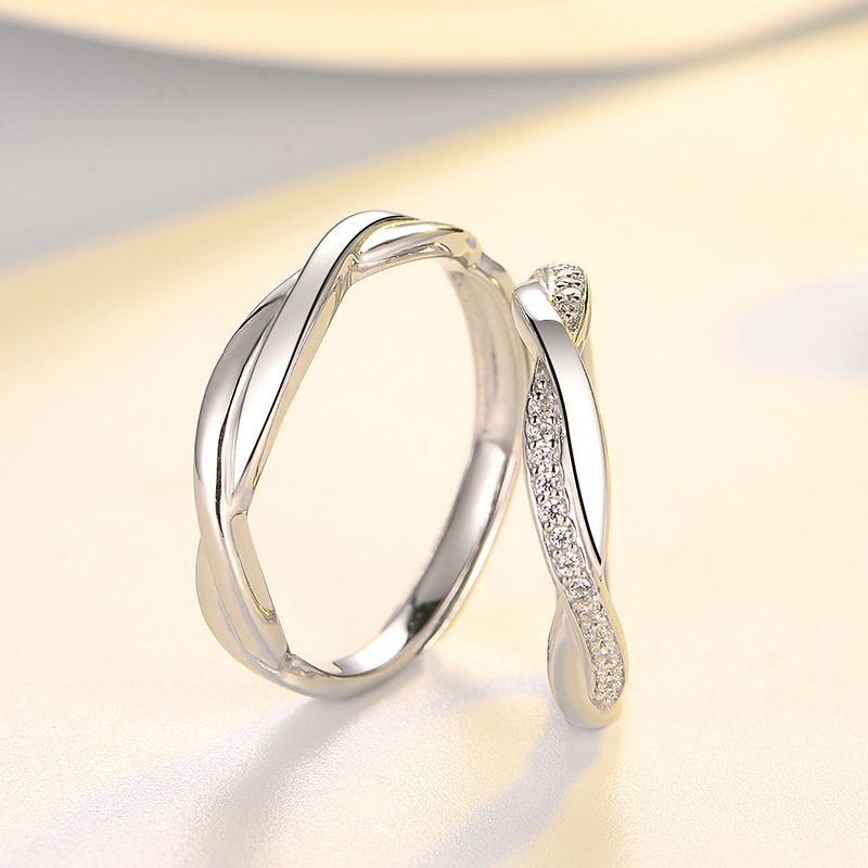 Thời Trang S925 Bạc Tình Yêu Intertwined Cặp Đôi Nhẫn Mở Có Thể Điều Chỉnh Nam Nữ Nhẫn Cặp Đôi