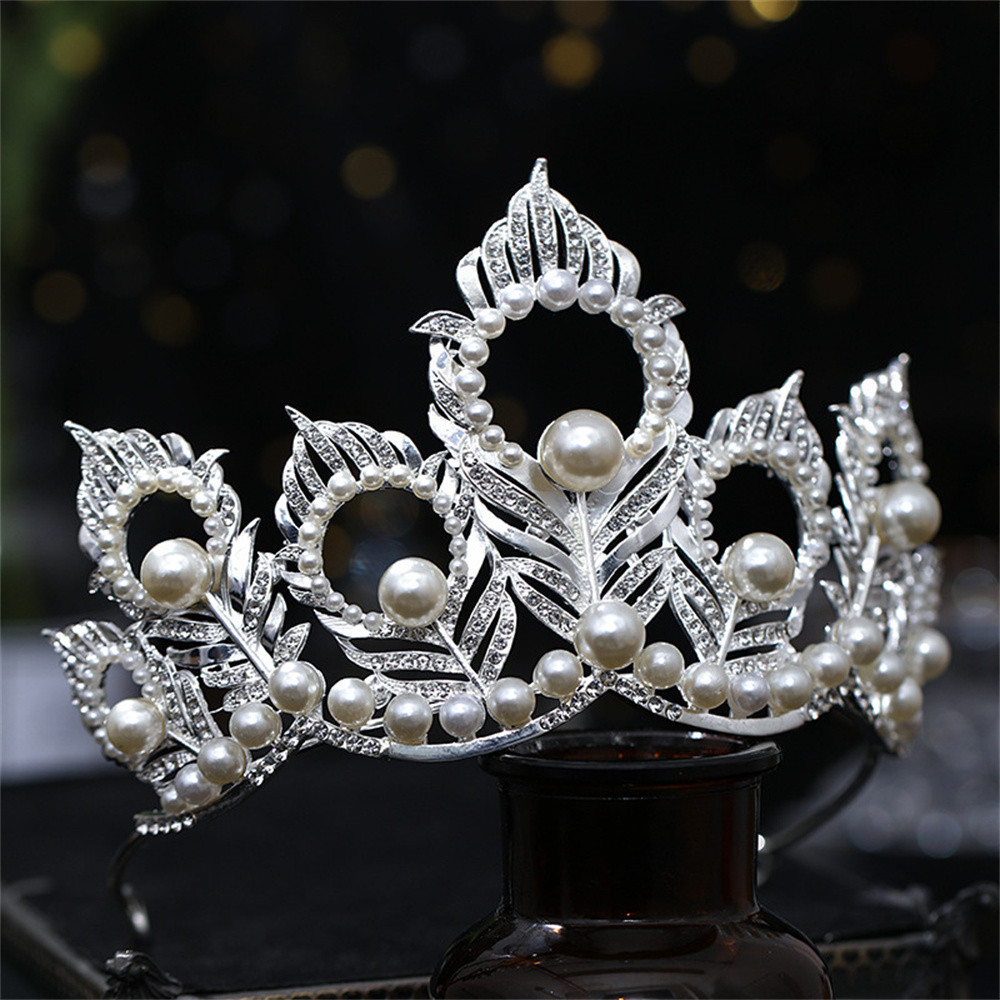 Công Chúa Trưởng Thành Bạc Baroque Vương Miện Hình Lá Với Kim Cương Giả Cho nữ Cô Dâu Phù Dâu Trang Phục