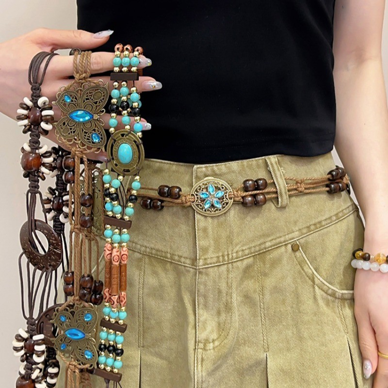 Bohemian Retro Thắt lưng bện nữ phong cách dân tộc Dây thắt lưng