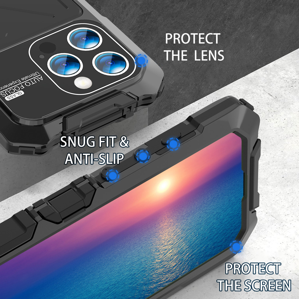 R-just Mới Sang Trọng Kim Loại Giáp Trường Hợp Cho Iphone 15 14 16 Pro Max Plus Bảo Vệ Hạng Nặng Vỏ Điện Thoại Nhôm Kim Loại