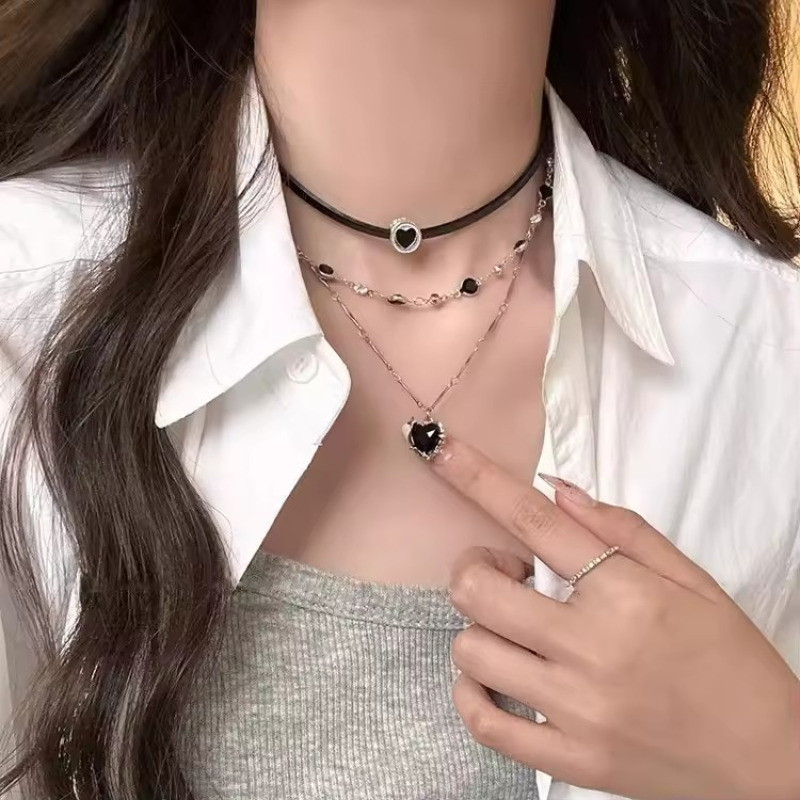 Bộ vòng cổ lớp Edgy | 44cm Hợp kim màu đen Trang sức Gothic để mặc hàng ngày / Tiệc / Quà tặng, Dây chuyền Choker & Mặt dây chuyền phong cách Punk