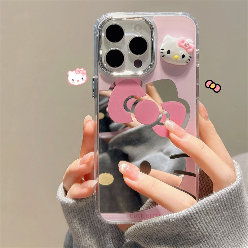 Ốp Điện Thoại Gương 3D Hello Kitty Cho Samsung Galaxy A04E M32 A32 A22 M22 A12 M12 F12 A02s A03s A71 A51 A31 A21s A11 A70s A50s A30s A20s Vỏ Trang Điểm Mềm Rỗng Hoạt Hình Dễ Thương