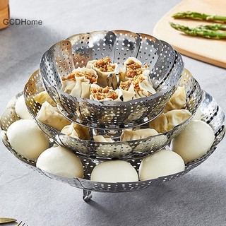 Gcdhome Gấp Mảnh Inox Hơi Thực Phẩm Hấp Rau Giỏ Trái Cây Đa Năng Nồi Thịt Hấp Khay Dụng Cụ Nhà Bếp HOT