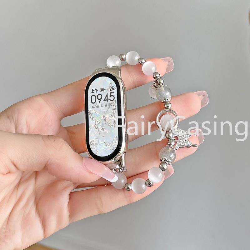 Dây đeo hạt đá mắt mèo cho Xiaomi Mi Band 10 8 9 7 Pro Vòng đeo tay hoạt động cho Mi Band 5 6 4 3 Phụ kiện