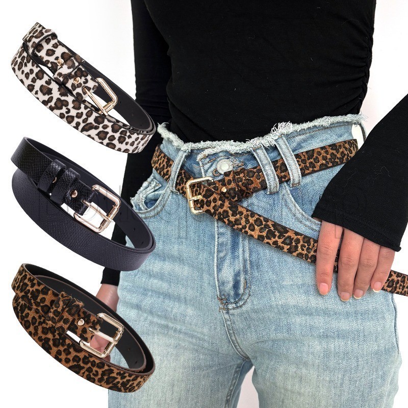 [Đặc sắc] Thắt lưng khóa vuông Mỹ - Phụ kiện trang điểm - Thắt lưng Punk in họa tiết da báo thời trang - Thắt lưng da PU cho váy bé gái - Khóa thắt lưng trang trí quần jean