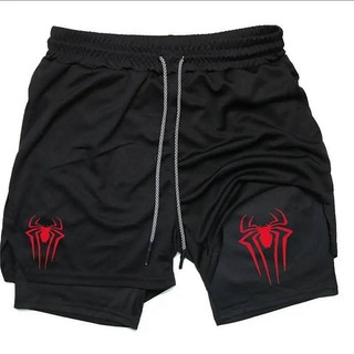 European and American Dark Style Spider Print Adult Double-Layer Pants Loose Fashion Sports Fitness Casual Shorts CdDf