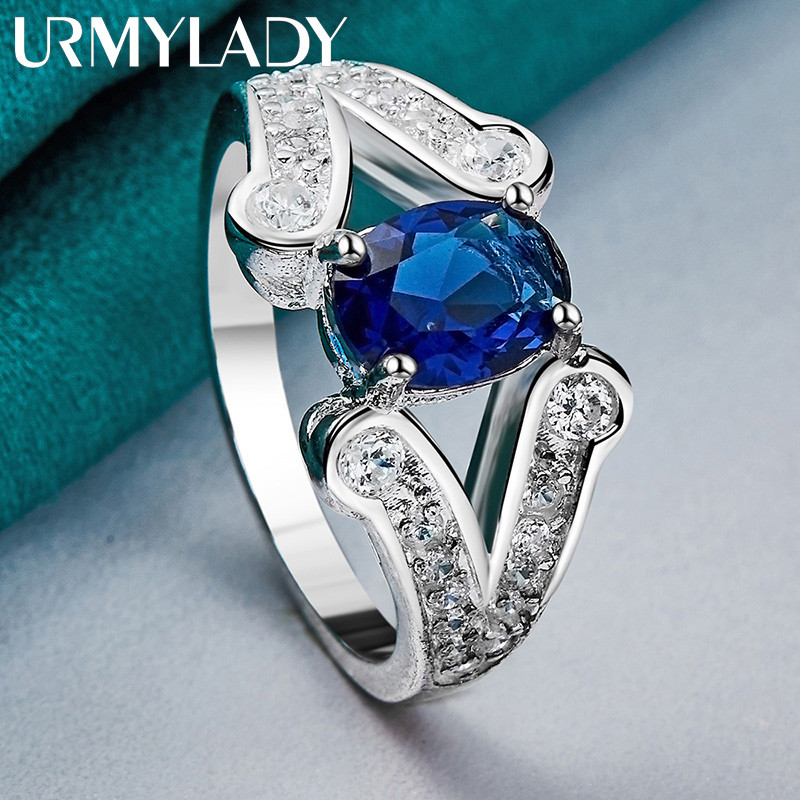 URMYLADY Bạc 925 AAAAA Xanh Zircon 7-10 # Nhẫn Nữ Thời Trang Cưới Quyến Rũ Trang Sức