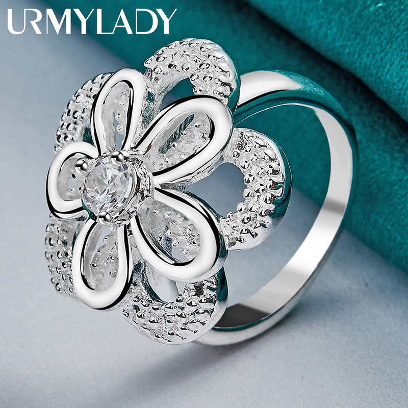 URMYLADY Bạc 925 Đôi Hoa Zircon 7-10 # Nhẫn Nữ Trang Sức Thời Trang Cưới