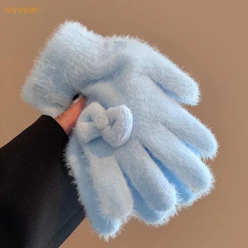 Siyuyan 1 Cặp Mùa Đông Sang Trọng Ấm Áp Găng Tay Dày Cho Nữ Bé Gái Dễ Thương Màu Trơn Găng Tay Nơ Ngọt Ngào Găng Tay Đi Xe Đạp Học Sinh Quà Tặng VN
