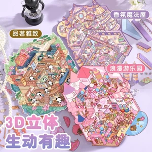 Enwei 3 Cái [Fantasy Magic House Series] Nhãn dán tạp chí siêu lớn 3D dễ thương Nhãn dán chống nước Giấy Scrapbooking Chất liệu sổ lưu niệm Bộ sổ lưu niệm