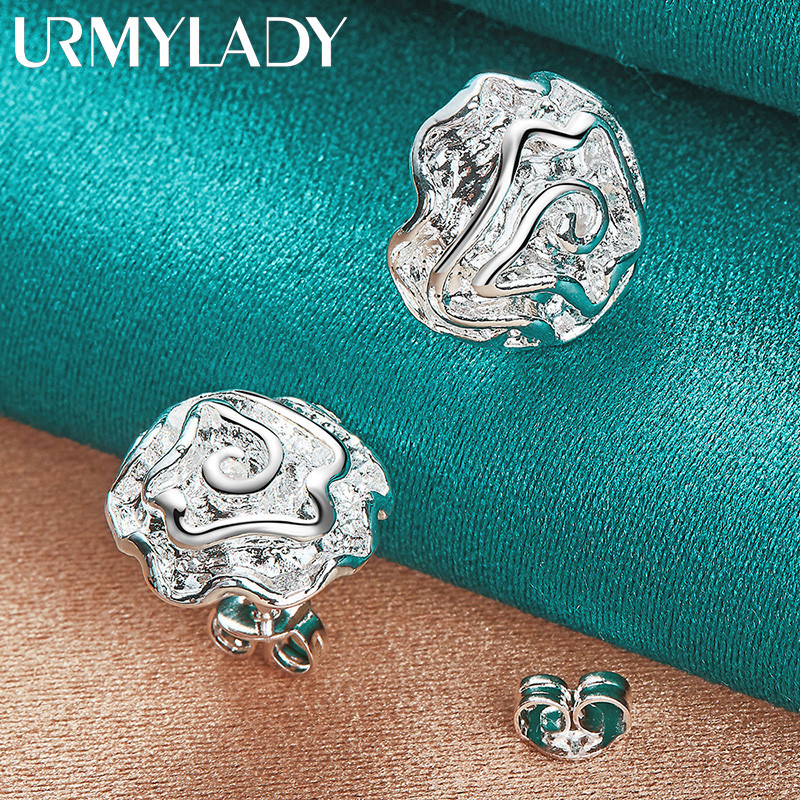URMYLADY Bạc 925 Hoa Hồng Bông Tai Dành Cho Nữ Cưới Đính Hôn Trang Sức Thời Trang