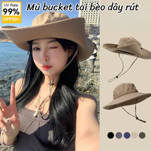 Mũ bucket tai bèo dây rút，Mũ cao bồi vành rộng nam nữ chống nắng,đi biển chống tia uv thoáng mát