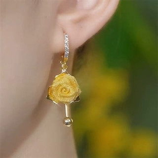 Bông tai hoa hồng kim cương cao cấp Phong cách mới Bông tai thiết kế thích hợp sang trọng nhẹ