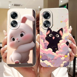Dành Cho OPPO A58 4G CPH2577 Vỏ Hoạt Hình Mèo Thỏ Dễ Thương Mới OppoA58 4G Bảo Vệ Ống Kính Silicon Mềm Vỏ Điện Thoại