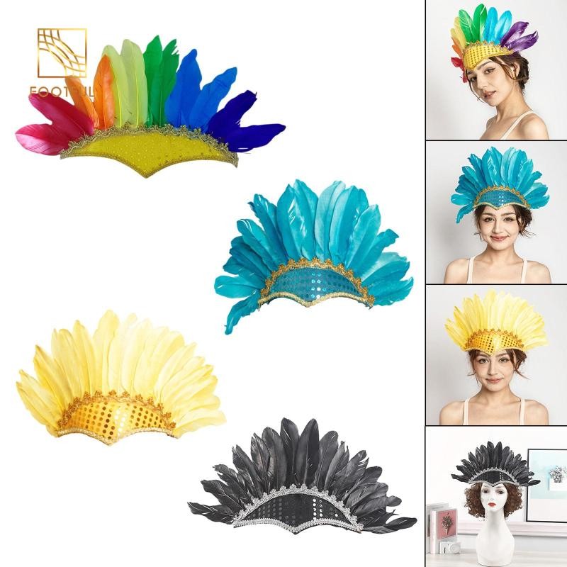 Mũ trùm đầu lông vũ style Ấn Độ, phù hợp lễ hội Halloween và khiêu vũ