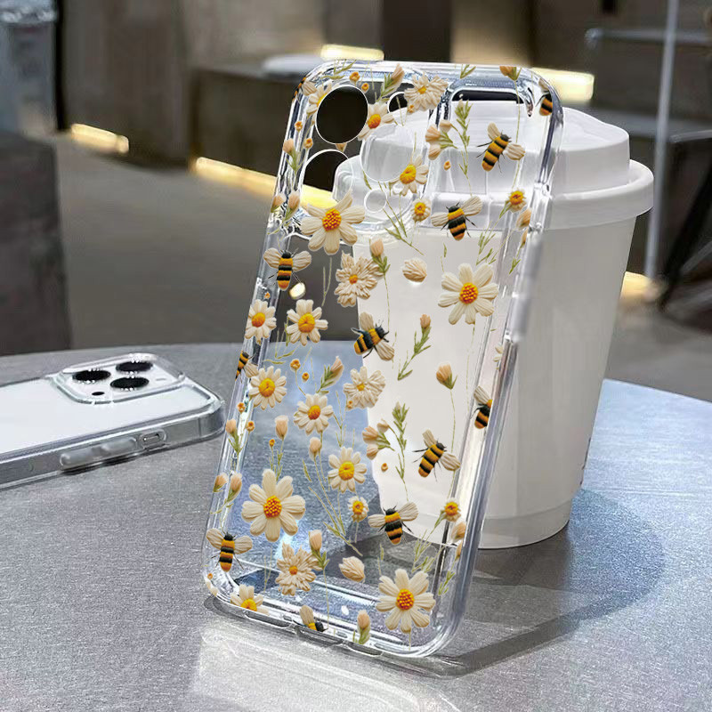Hoa Hồng Cây Hoa Cúc Vỏ Điện Thoại Cho IPhone 16 Pro Max 16E 15 14 13 12 11 Pro Max XS 7 8 Plus 13 Vỏ Mini Mềm Trong Suốt Họa Tiết Silicon Thời Trang TPU Trong Suốt