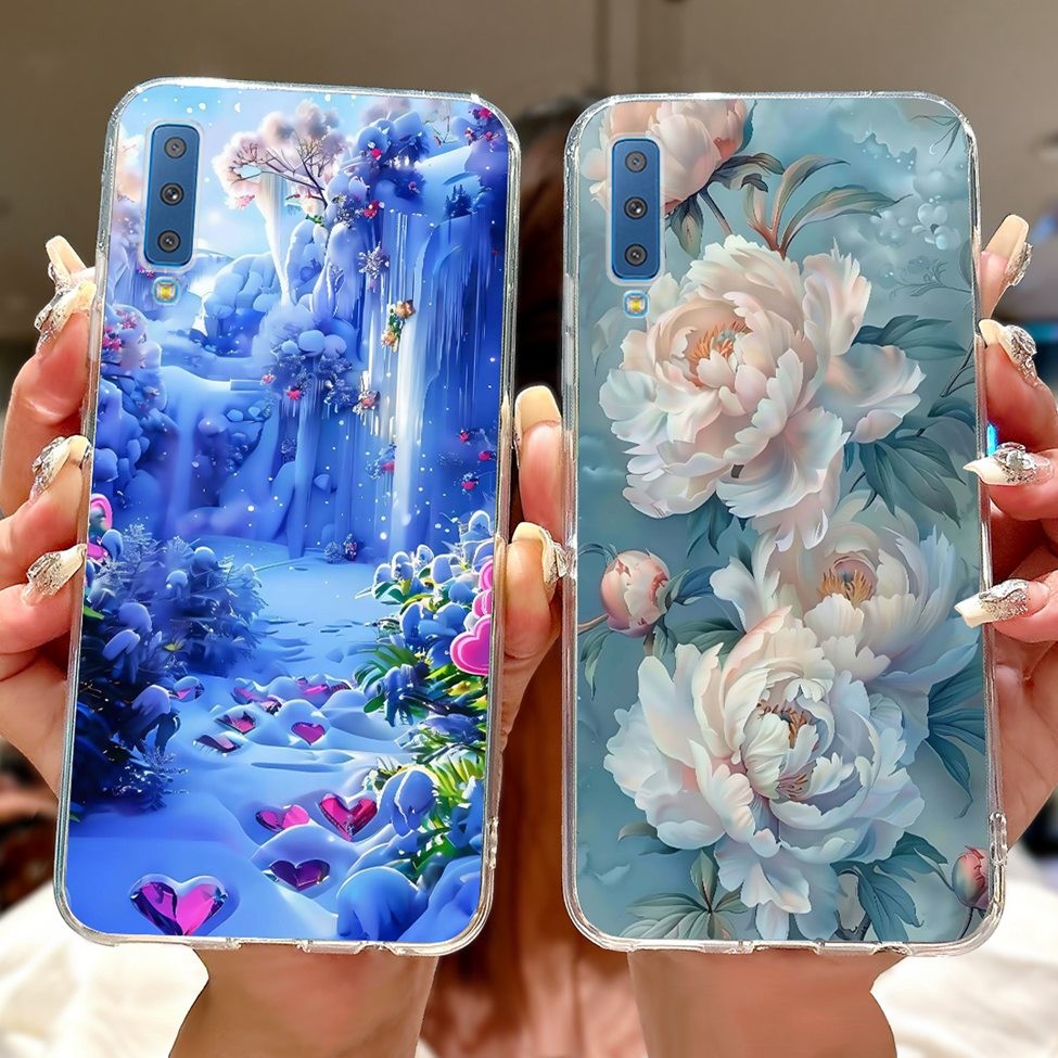 Ốp Lưng Cho Samsung A7 2018 A750F Trong Suốt Thẩm Mỹ Mèo Dễ Thương Thời Trang Hoa Sơn Mặt Sau Cho Samsung Galaxy A7 2018 Ốp lưng A750G A750N