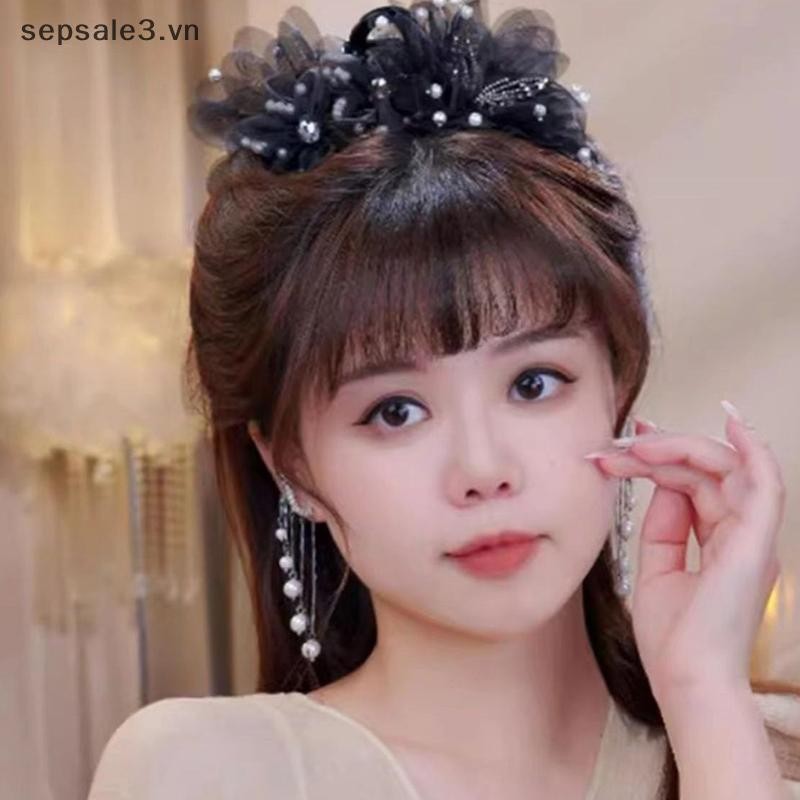 # VN # Nữ Lưới Hoa Ngọc Trai Cua Vuốt Tóc Nữ Cô Gái Tính Khí Thời Trang Mũ Đen.