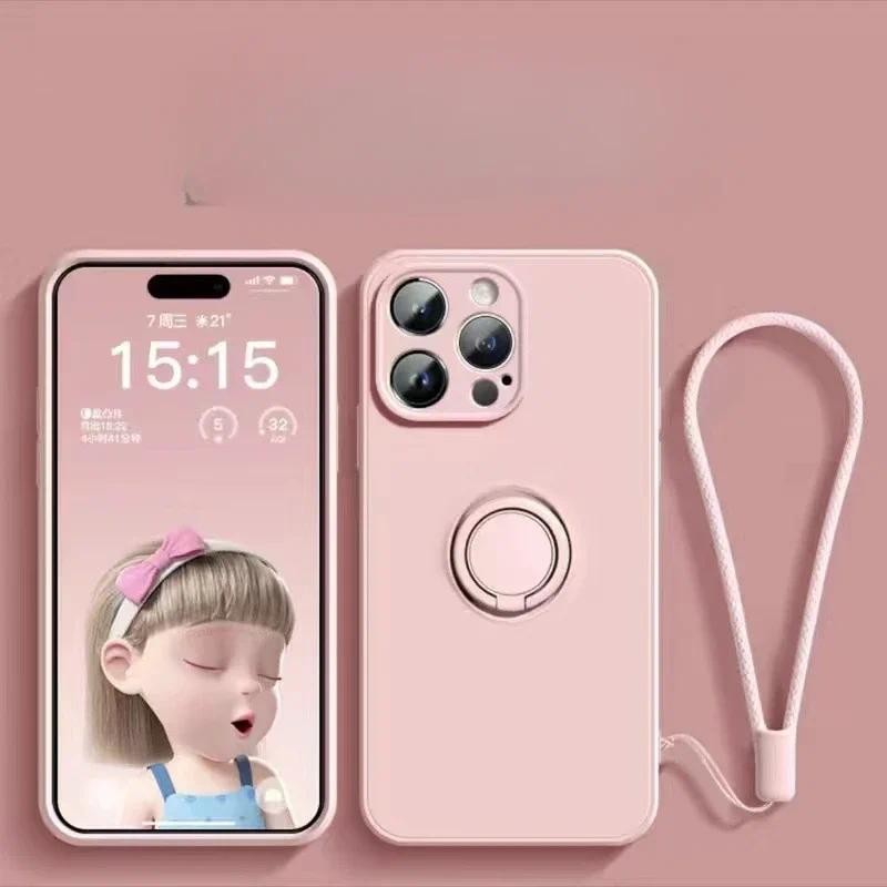 Ốp Điện Thoại Mềm Silicon Cho IPhone 16 15 Plus 13 12 Mini 14 11 Pro Max XS XR Giá Đỡ Vòng Đeo Tay Vỏ Bảo Vệ
