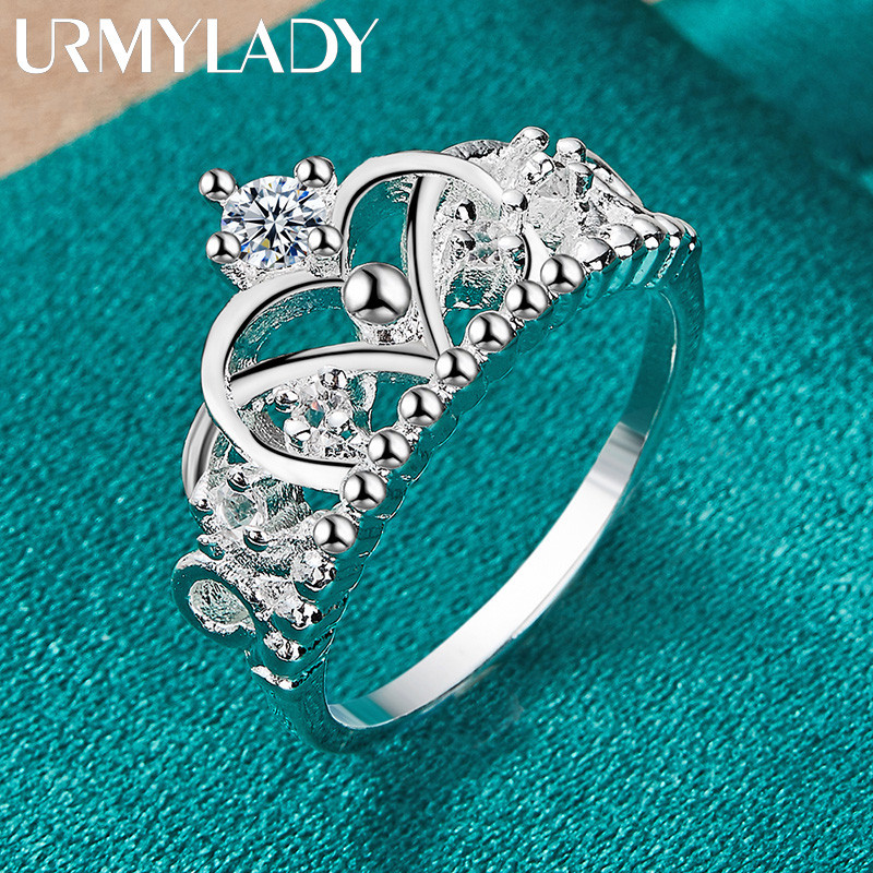 URMYLADY Bạc 925 Vương Miện Zircon 7-10 # Nhẫn Nữ Cưới Quyến Rũ Trang Sức Thời Trang
